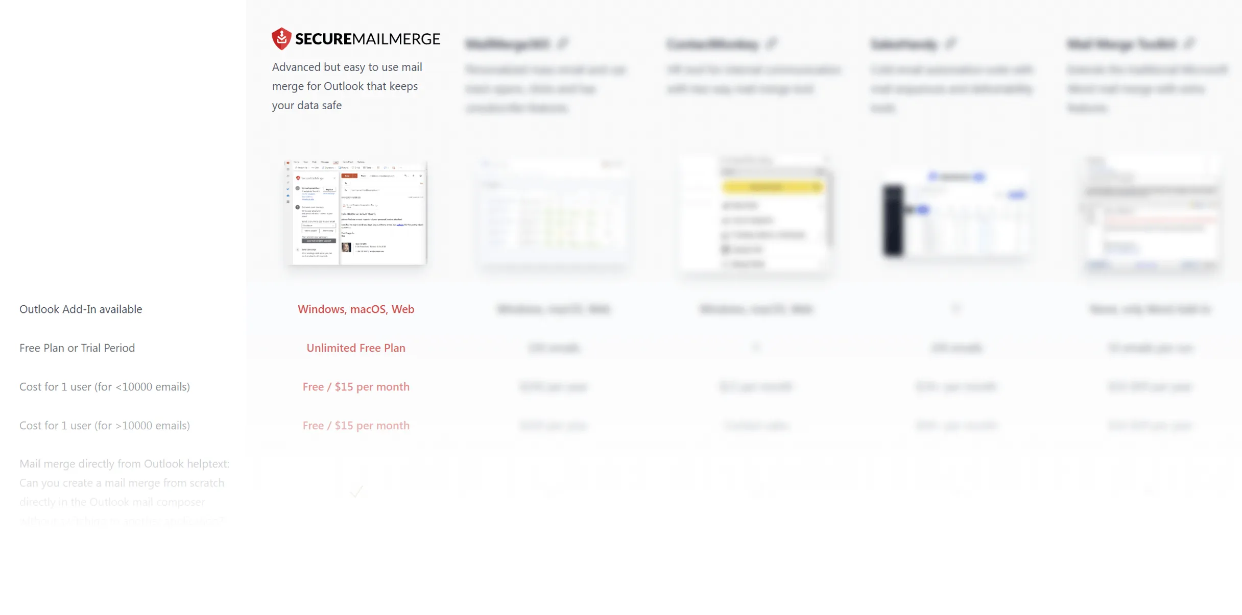 Vergleiche SecureMailMerge mit anderen Mail-Merge-Plugins.