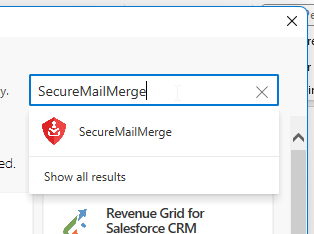 Screenshot des Office Add-In Stores, der SecureMailMerge zeigt
