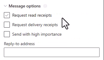 The Message options group with the receipt and importance checkboxes