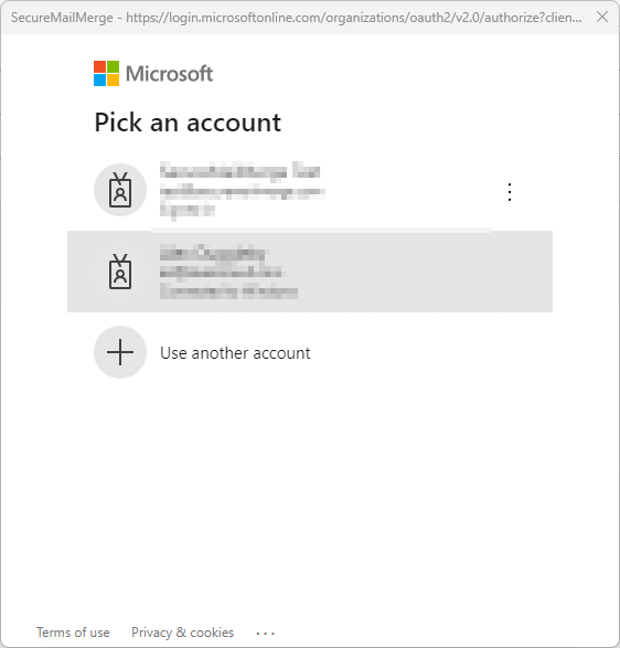Authentifizierungsfenster in SecureMailMerge