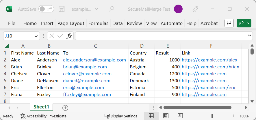 Example spreadsheet