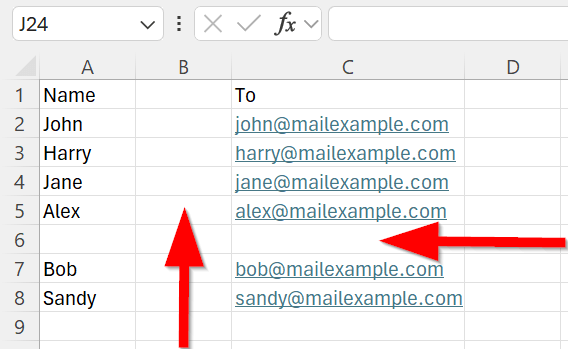 Tabelle mit leeren Spalten